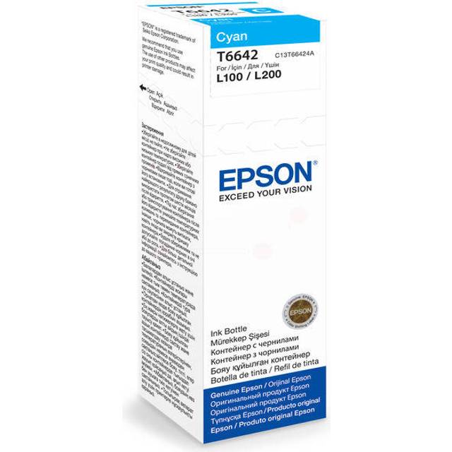 Epson T6642 - 70 ml - cyan - original - påfyllnadsbläck - för Epson L386, EcoTank ET-2600, 2650, L121, L1455, EcoTank ITS L3050, L3060, L3070