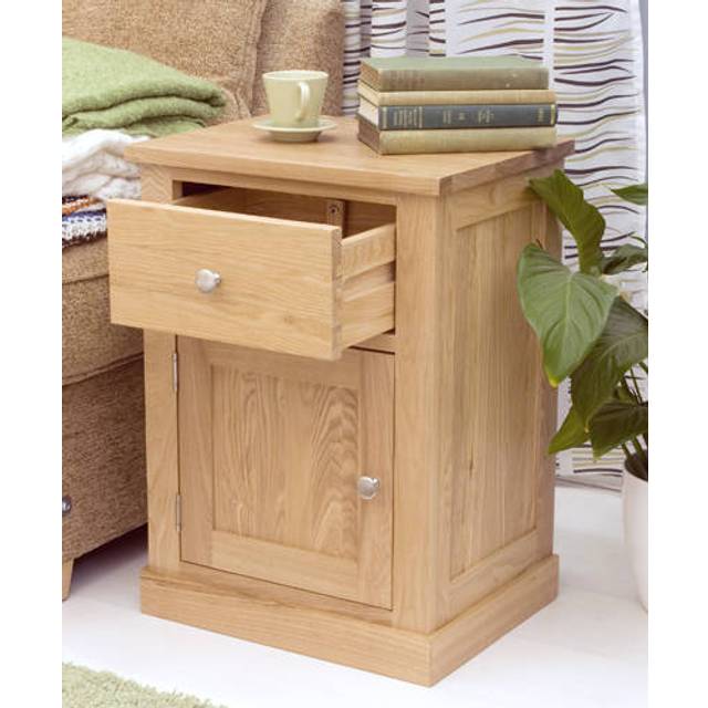 Baumhaus Mobel Oak One Door One Drawer Lamp Table, Brown