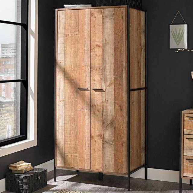 Hoxton 2-Door Wardrobe - Industrial Chic with Distressed Oak Effect