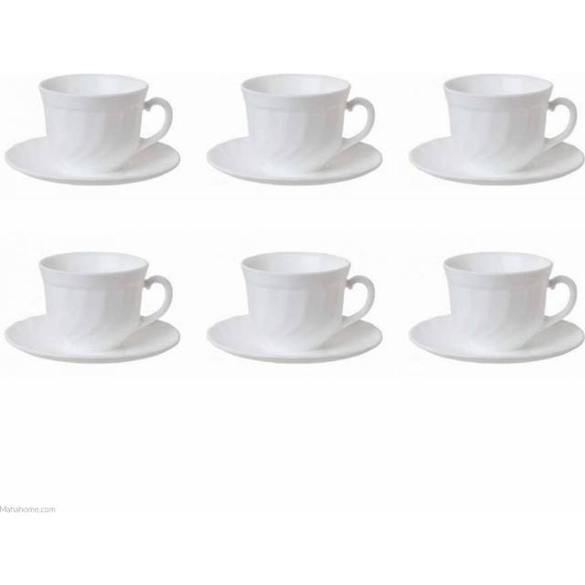 Luminarc Trianon Cups and Saucers, 22cl, 6pcs, White