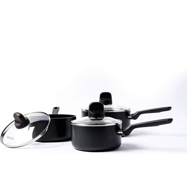 GreenPan, Memphis Ceramic Non-Stick Saucepan Set - 3 Pieces, Black