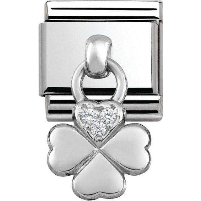 Nomination Classic Silver CZ Four-Leaf Clover Good Luck Charms