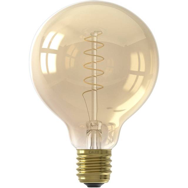 CALEX Spiral Filament LED Light Bulb E27, Amber Glass G95 Vintage Light Bulb, Decorative Amber Retro Globe Gold, Dimmable, 2100 K Warm White
