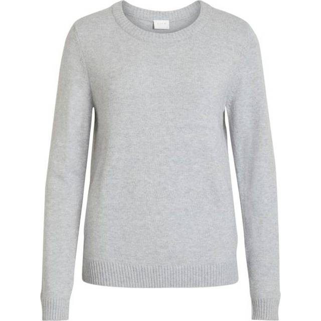 Vila NOS dam Viril L/S O-hals stickad topp noos tröja, Grå (Ljusgrå Melange Ljusgrå Melange), XL