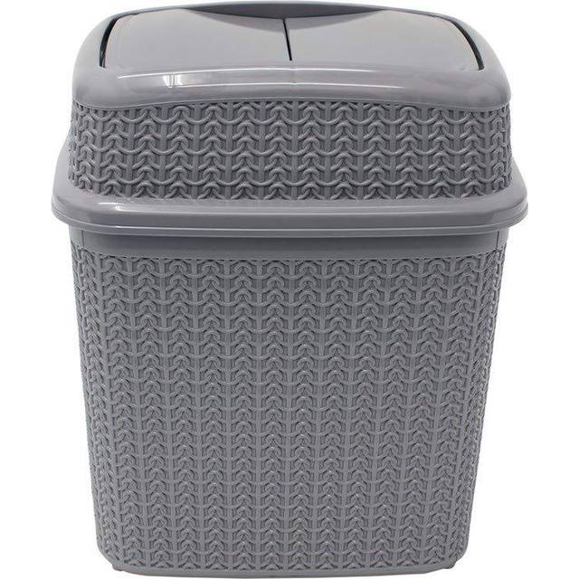 Knit Design Loop Plastic 10 Litre Push Top Bin - Grey / 32.5cm / 10l