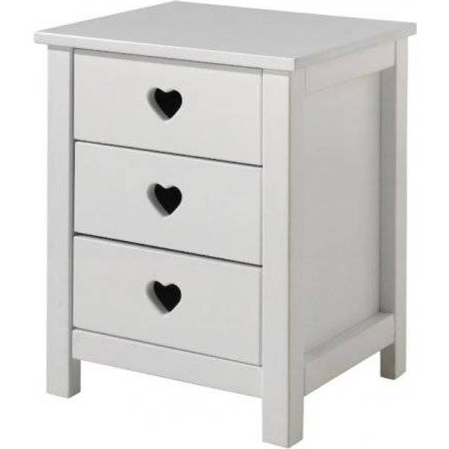 Amori bedside table with 3 drawers - White (55cm H X 45cm W X 40cm D)