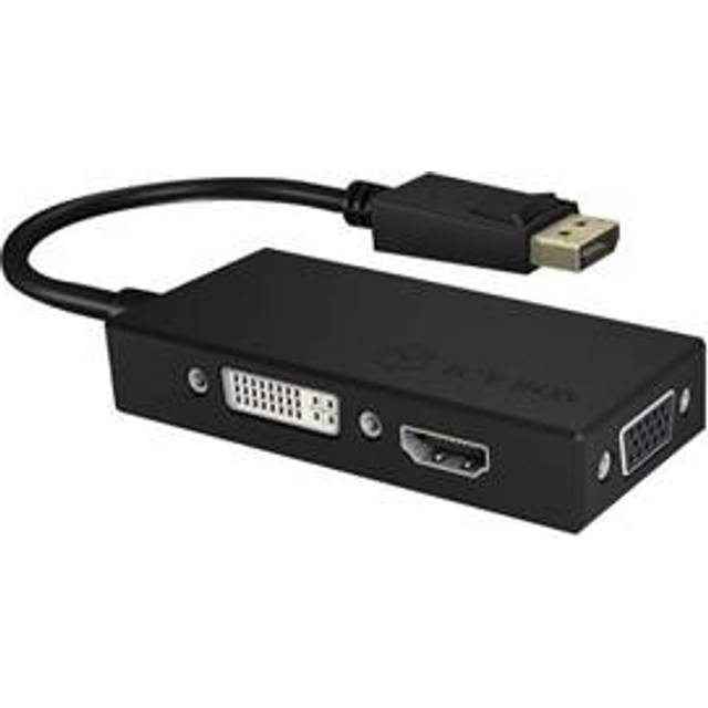 ICY BOX IB-AC1031Â3-in-1Âadapter display port plug for HDMI (4K Ultra HD), DVI-D or VGA (Full HD), black black Black