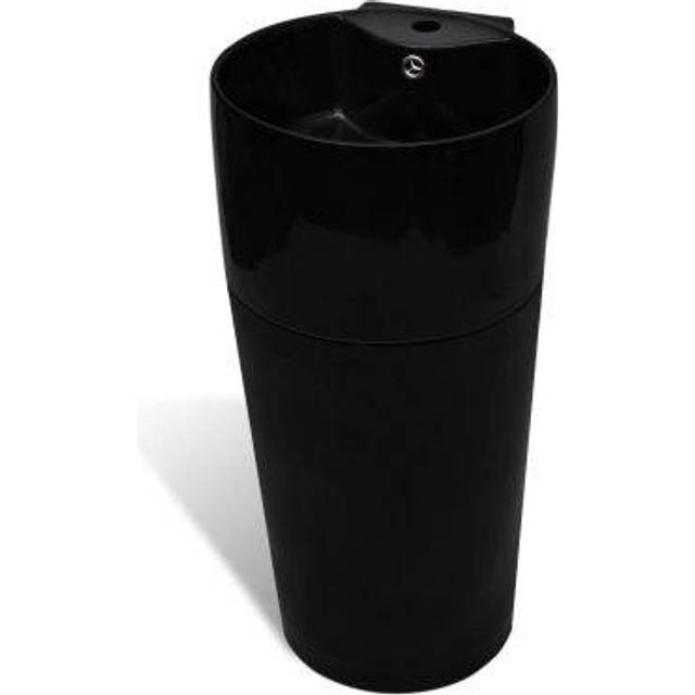 vidaXL Ceramic Stand Bathroom Sink Basin Faucet/Overflow Hole Black Round
