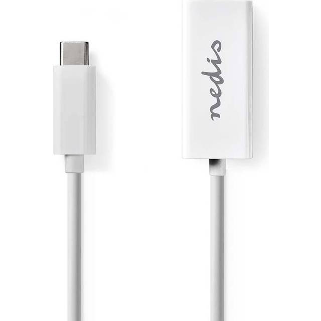 Nedis USB-adapter – USB 3.2 Gen 1 – USB Type-C™-kontakt – RJ45-uttag – 0,20 m – rund – förnicklad – PVC – vit