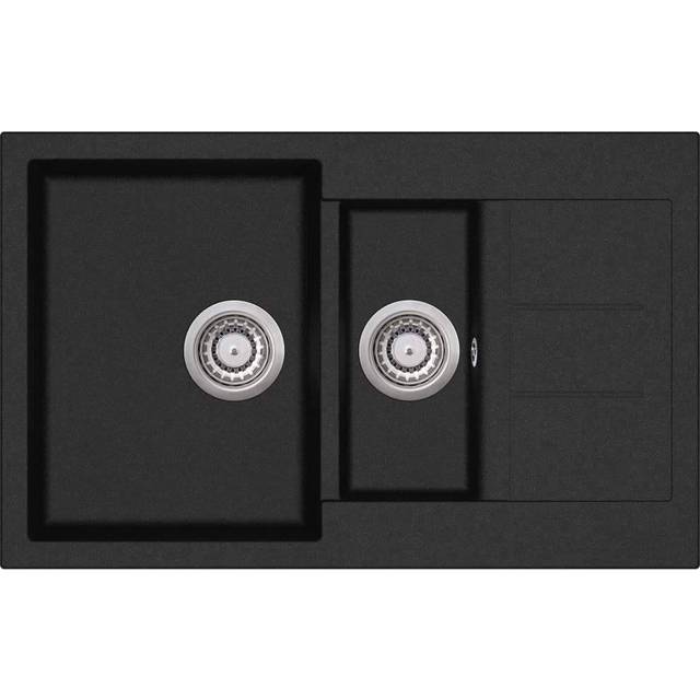 vidaXL Granite Kitchen Sink Double Basin Black