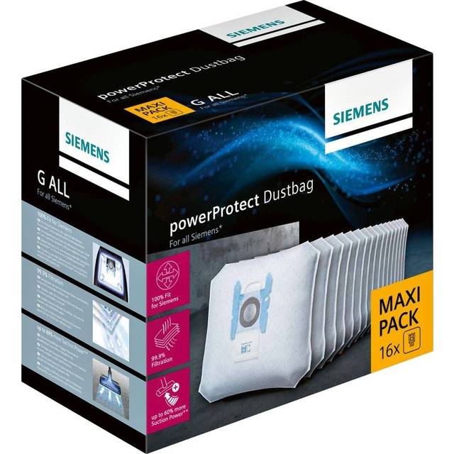 Siemens 16 x dammsugarpåsar powerProtect typ G ALL VZ16GALL, 99,9% fint dammfiltrering, högre rengöringsprestanda, 50% längre livslängd, lämplig för alla rader utom VS08 och VS01
