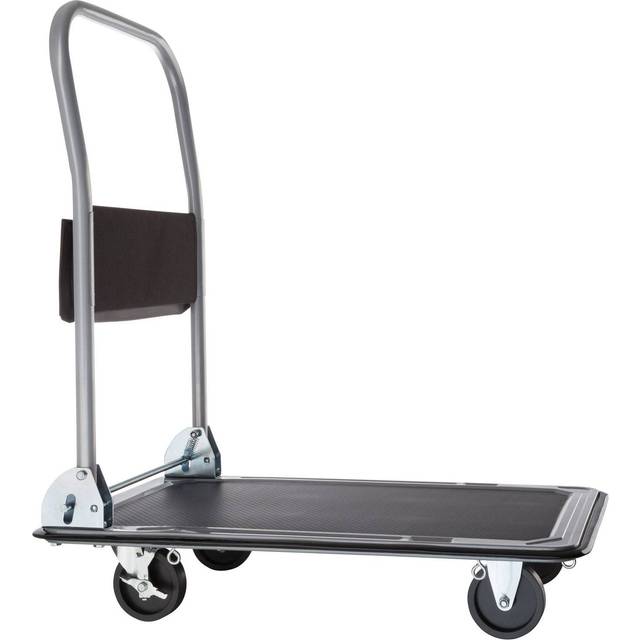 Folding Trolley - foldable handle, 2 fixed, 2 swivel castors, rubberised edge protection - black, 150 kg