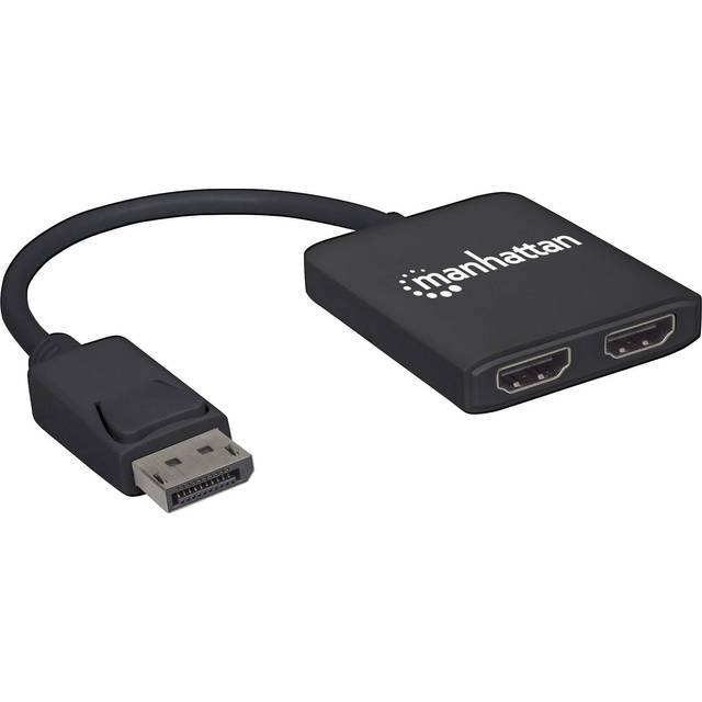 Manhattan DisplayPort 1.2 to 2-Port HDMI Splitter Hub with MST 4K@30Hz USB-A Powered Video Wall Function HDCP 2.2 Black MST = Multi-Stream Transport 3 Year Warranty