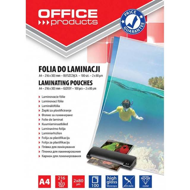 Lamineringsfolie kontorsprodukter A4 2 x 80 MICR; glansig 100 st genomskinlig/presentation/typ för laminering/ljusglansig/material-plast/färggenomskinlig/format-A4/tjocklek (mm)-2 x 80
