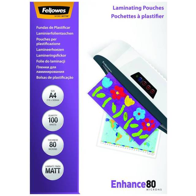 Fellowes 5452103 A4 80Mic Matt Pouch - 100 pack