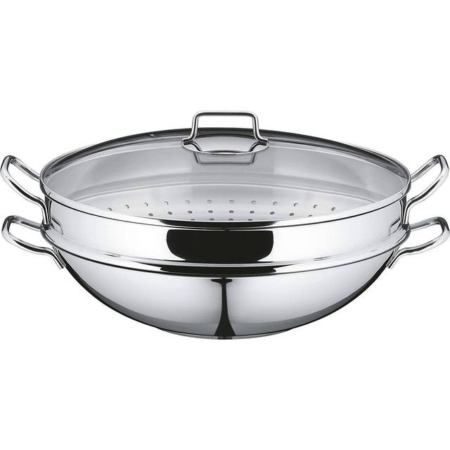 WMF Wok-set 2-pieces Macao uncoated  36cm Party pouring rim stainless steel handle Cromargan stainless steel suitable for induction dishwasher-safe