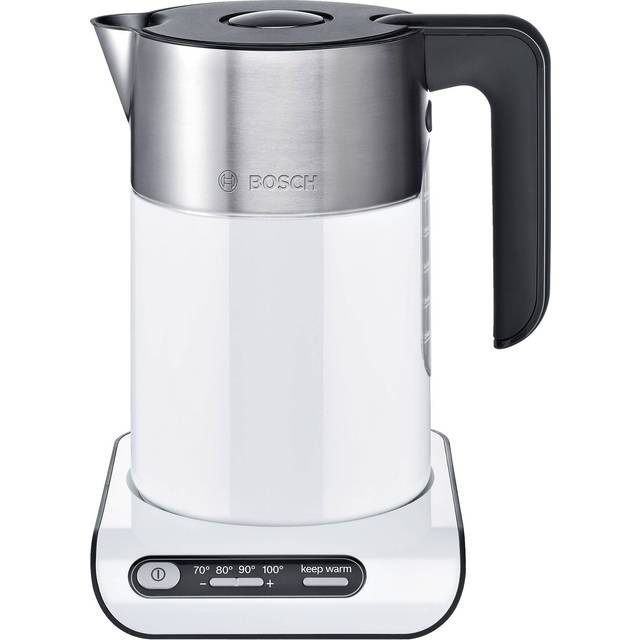 Bosch Vattenkokare Styline Vit 1,5 l - Rostfritt Stål - Dubbelisolerad Kanna - 4 Temperaturer - Varmhållningsfunktion - Smidig Sladdförvaring i Bottenplattan - TWK8611P