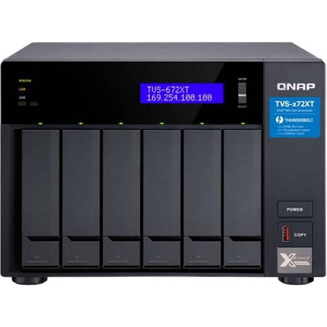 QNAP TVS-672XT - NAS-server - 6 fack - SATA 6Gb/s - RAID 0, 1, 5, 6, 10, 50, JBOD - RAM 8 GB - Gigabit Ethernet / 10 Gigabit Ethernet / Thunderbolt 3 - iSCSI support