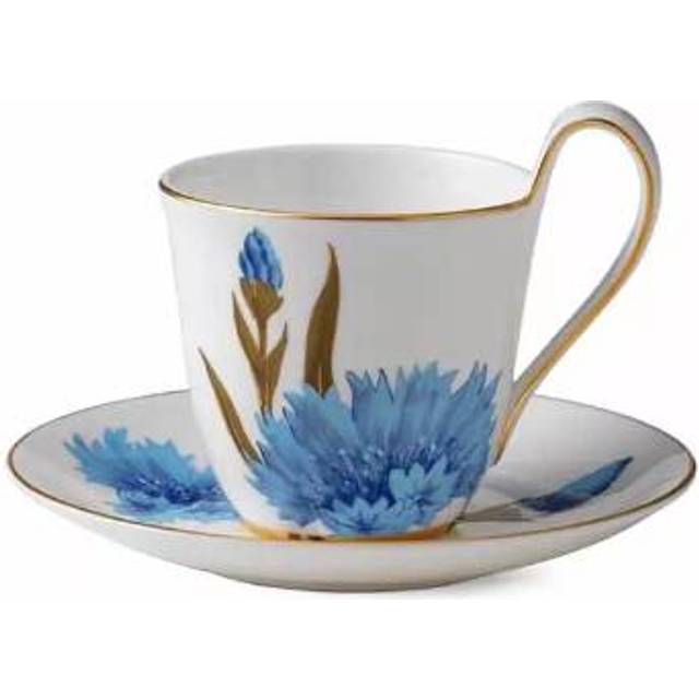Royal Copenhagen Flora kopp, fint ben Kina, vit-blå-guld