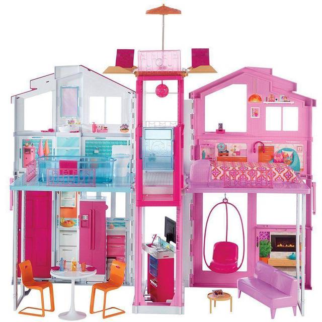 Barbie 3 Story Townhouse, with Pop-Up Umbrella - Multicoloured - Pink
