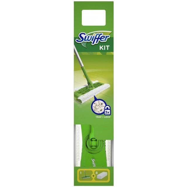 Swiffer Golvmopp med 8 Dammdukar, Vit/Grön