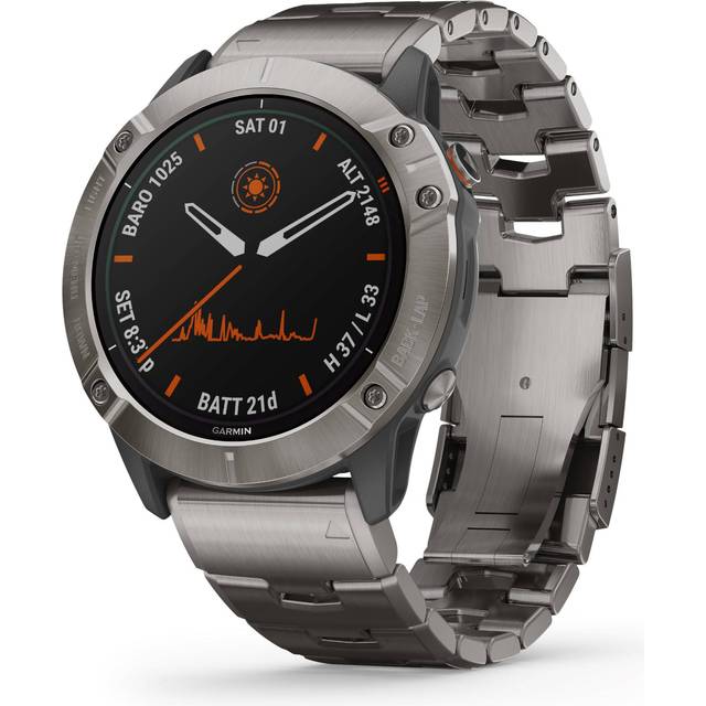 Garmin Unisex Fenix 6X Pro Solar Edition Titanium Bracelet Watch 010-02157-24 - Silver