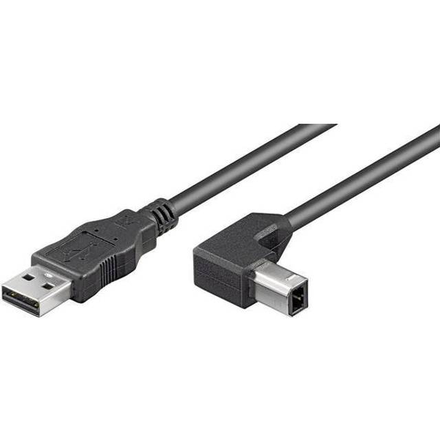 USB-A 2.0 till 90° USB-B datakabel, svart, 1m