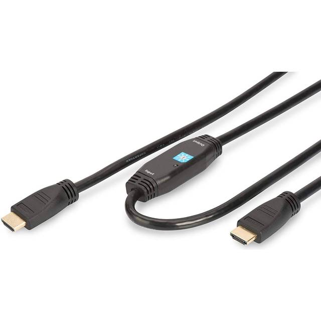 DIGITUS HDMI High Speed-anslutningskabel, typ A, med förstärkare. St/St, 20.0m, Full HD, CE, guld, sv