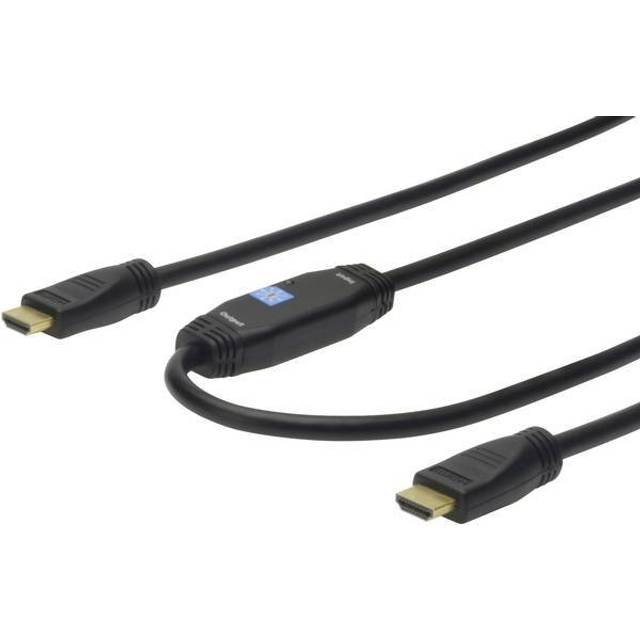 DIGITUS HDMI High Speed-anslutningskabel, typ A, med förstärkare. St/St, 10.0m, Ultra HD 24p, CE, guld, sv