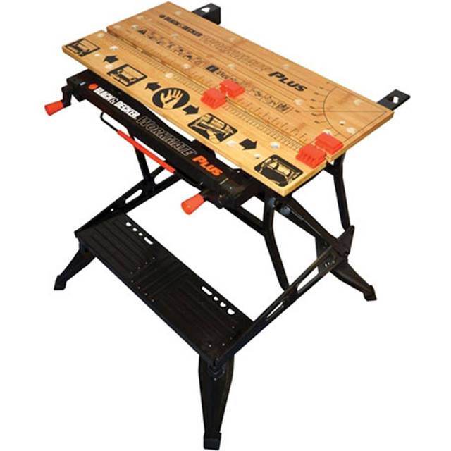 Black+Decker flexibel verkstad WM825 med stor arbetsyta – exakt arbete tack vare klassklassificering och orienteringslinjer – Kan belastas upp till 250 kg – Mått (arbetsyta): 74,0 x 25,0 cm