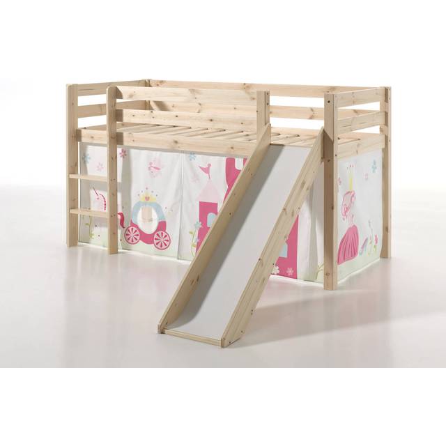 Vipack Miniloftsäng Natur Med Gardin Och Rutschkana - Princess