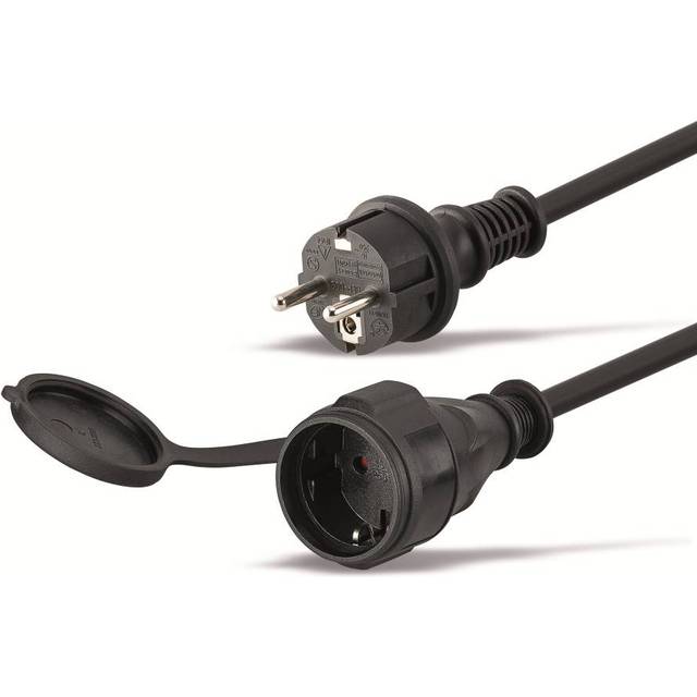 Goobay Strömkabel utomhus, 25 m, svart jordad hybrid stickpropp (typ E/F, CEE 7/7) > jordat uttag (typ F, CEE 7/3)