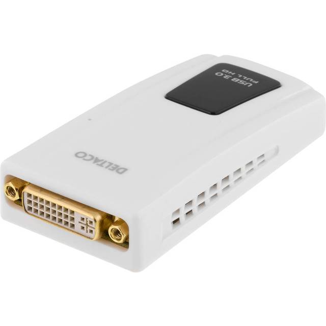 DELTACO PRIME USB 3.0 till DVI/HDMI/VGA-adapter,  2048x1152, vit
