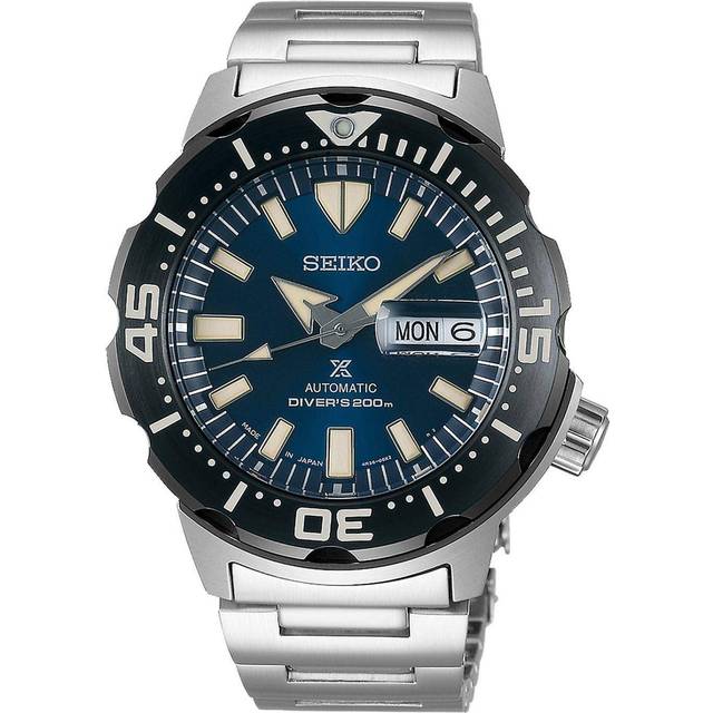 Seiko Prospex Monster Bold Bezel Diver Silver Stainless Steel Blue Dial Automatic Men's Watch SRPD25K1