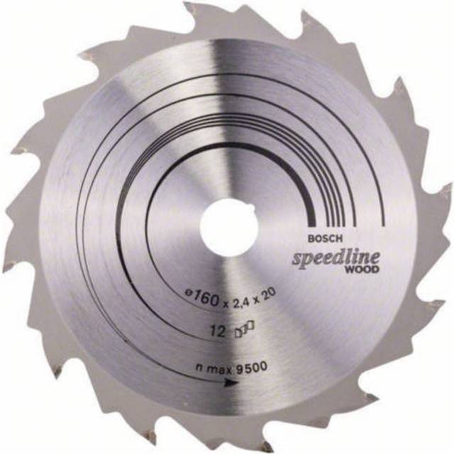Bosch 2608640786 Speedline Wood Circular Hand Saw Blade, 160mm x 2.4mm x 20mm, 12 Teeth, Silver