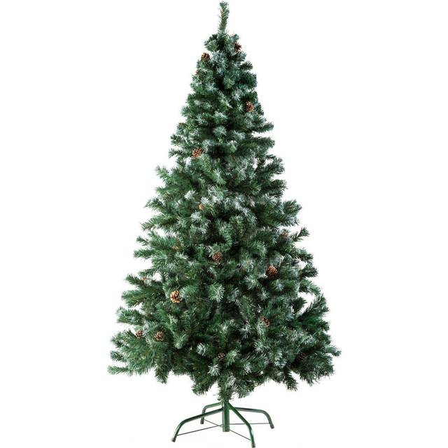 Christmas Tree - artificial with frosted tips, pine cones, metal stand - green
