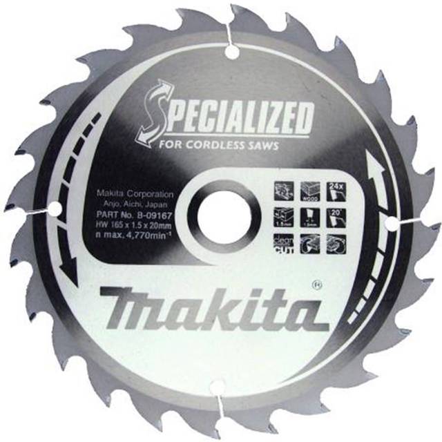 Makita SPECIALIZED Cordless Wood Cutting Saw Blade 165mm 24T 20mm