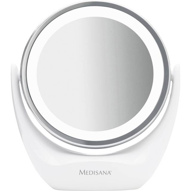 medisana CM 835 rund kosmetikspegel - Bordsspegel med LED-belysning och 5x förstoring - Sminkspegel med 360° svängbar funktion