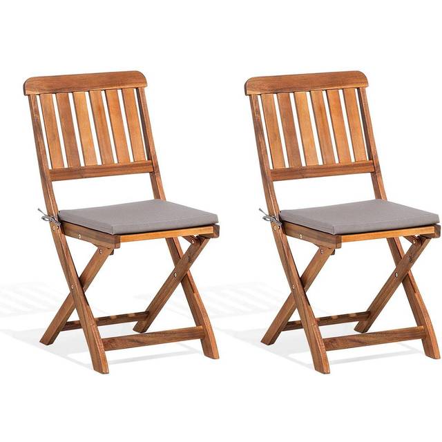 Set of 2 Garden Chairs with Cushions CENTO Acacia Wood Brown