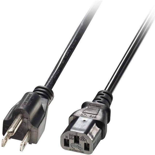2m US 3 Pin Plug to IEC C13 mains power Cable, Black