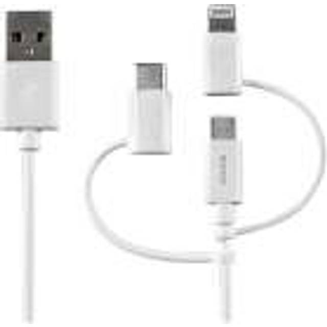 DELTACO USB strömadapter, Micro USB, USB-C, Lightning, vit