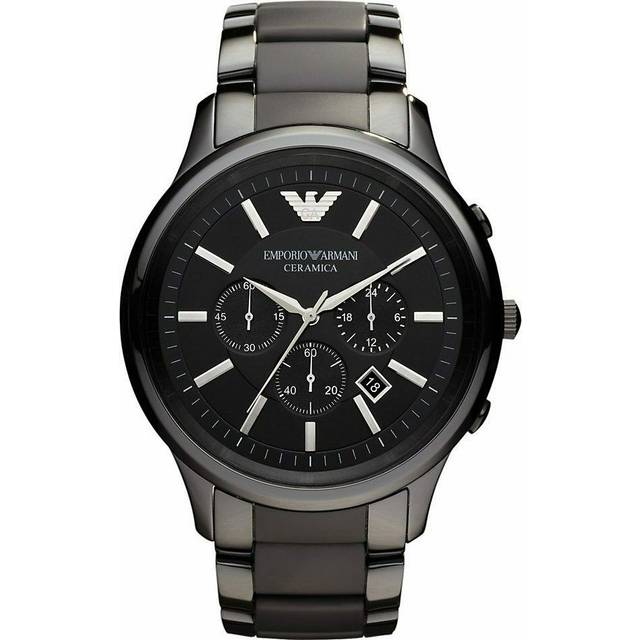 EMPORIO ARMANI AR1452 MENS WATCH BLACK STRAP BLACK DIAL BLACK CASE - Silver
