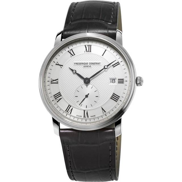 Frederique Constant FC-245M5S6 Men's Slimline Date Leather Strap Watch, Black/White