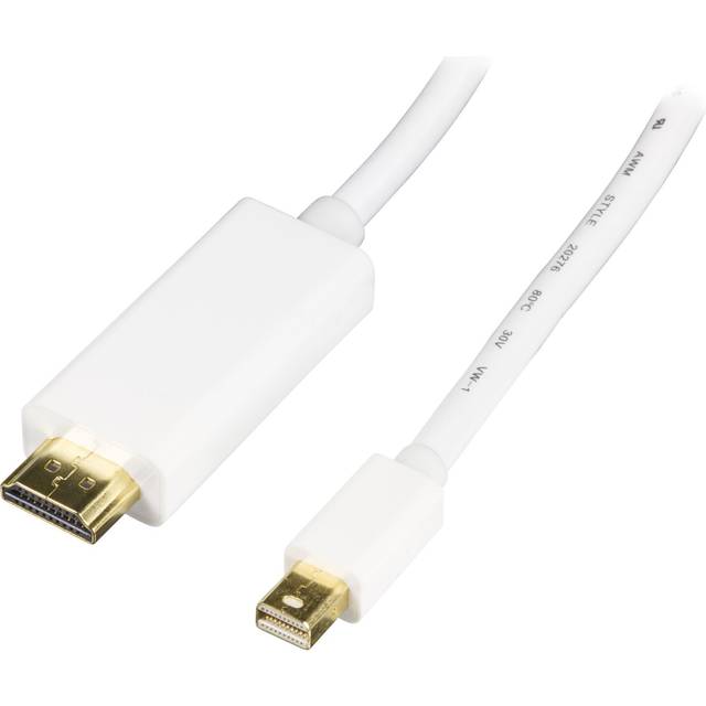 DELTACO mini DisplayPort till HDMI kabel med ljud, ha-ha, 2m, vit (DP-HDMI202)