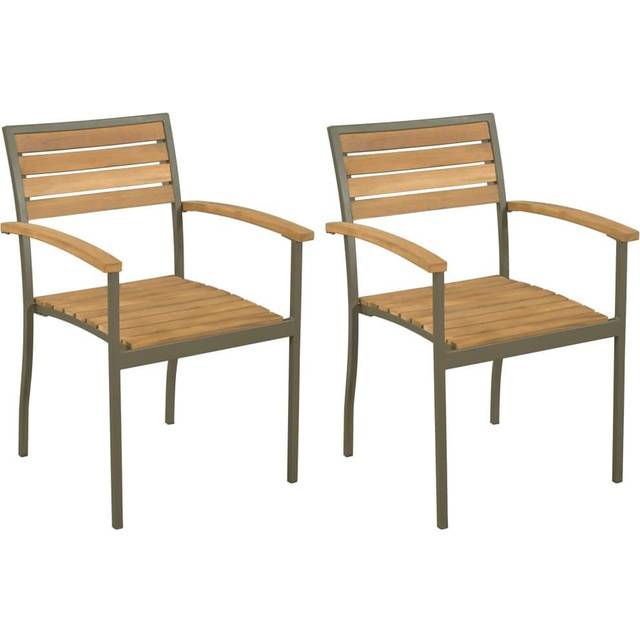 vidaXL Stackable Outdoor Chairs 2 pcs Solid Acacia Wood and Steel - Brown