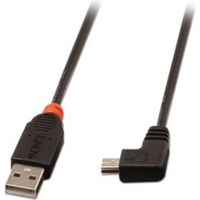 LINDY 31971 1 m USB 2.0-kabel, typ A till Mini-B, 90 graders rät vinkel, svart