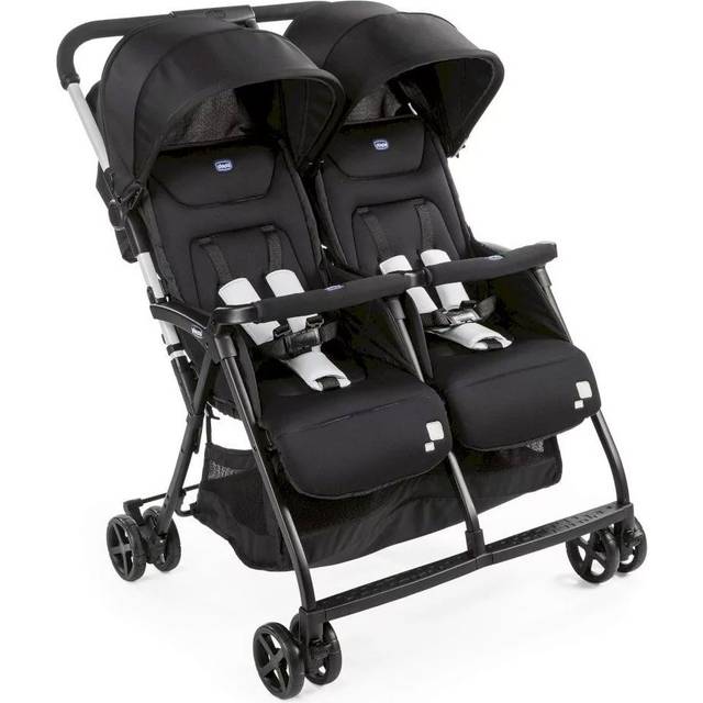 Chicco Ohlalà Twin Double Twin Barnvagn för 0 månader vid 15 kg, lätt liggande och vikbar barnvagn, kompakt stängning, justerbart benstöd, regnskydd och utdragbar baldakin, svart