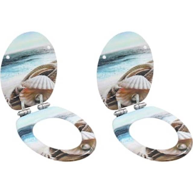vidaXL WC Toilet Seats 2 pcs with Soft Close Lids MDF Muschel Design - Multicolour