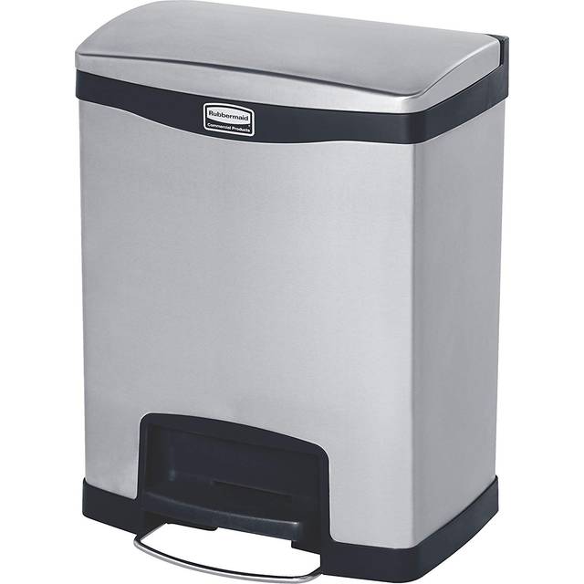 Rubbermaid Slim Jim Step-on Metal Front Step Container - 30 Litre - Silver