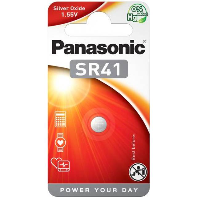 Panasonic SR41 silveroxidknappcell för klockor, miniräknare, leksaker, medicinska och andra små apparater med höga energibehov, typ SR41, 1,55 V, 1 st
